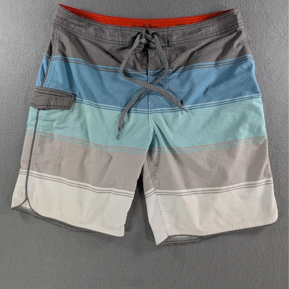 Goodfellow Mens Striped Board Shorts 34 Blue Gray White